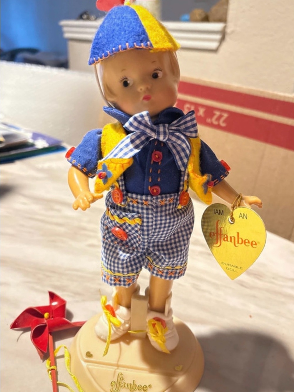 Effanbee Patsyette B5840 Blue & Yellow Check Boy Doll with Bow Tie